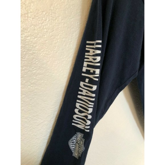 Yazbek Harley Davidson Dark Blue Long Sleeve T Shirt Skeleton Hand Flame Design - Picture 7 of 7